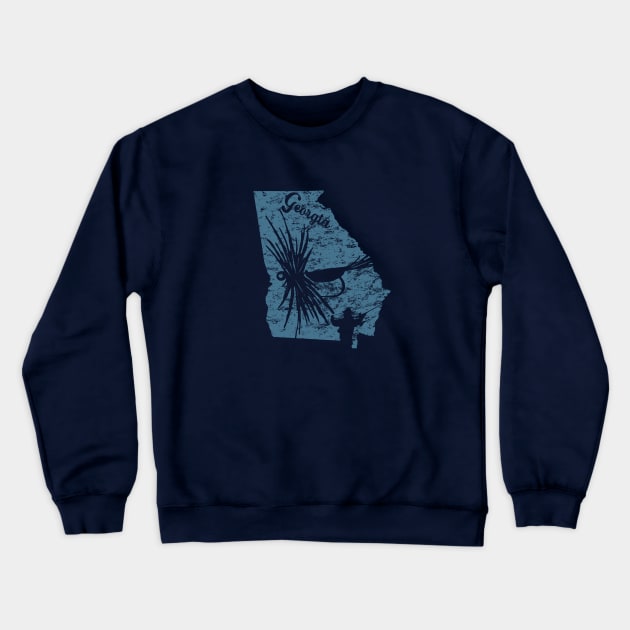 Georgia Distressed Fly Fishing State Map Crewneck Sweatshirt by TeeCreations